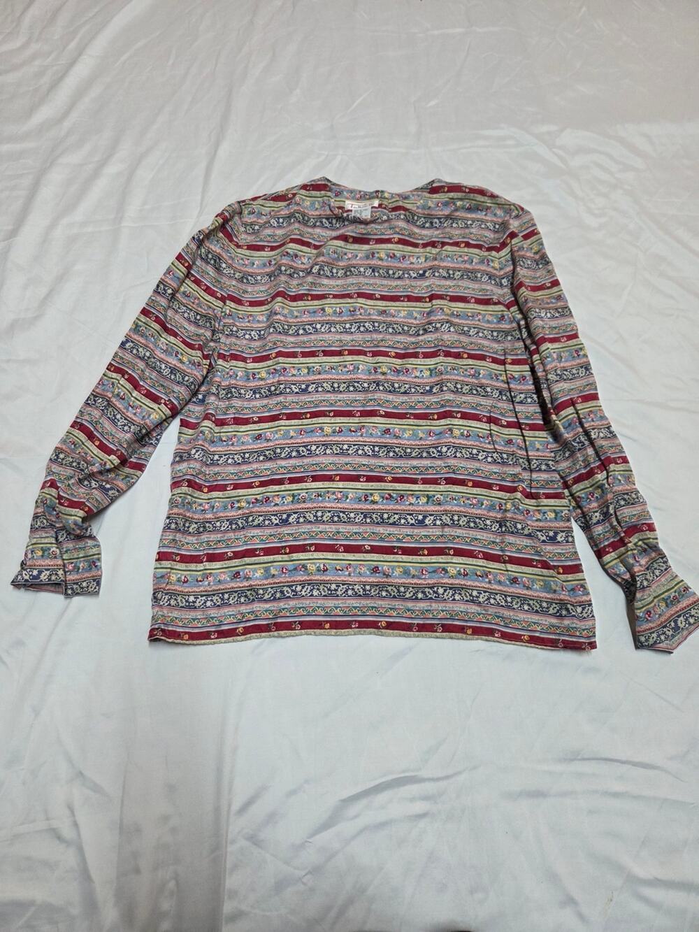 Talbots Floral & Stripe Silk Blouse in Red, Blue, Cream